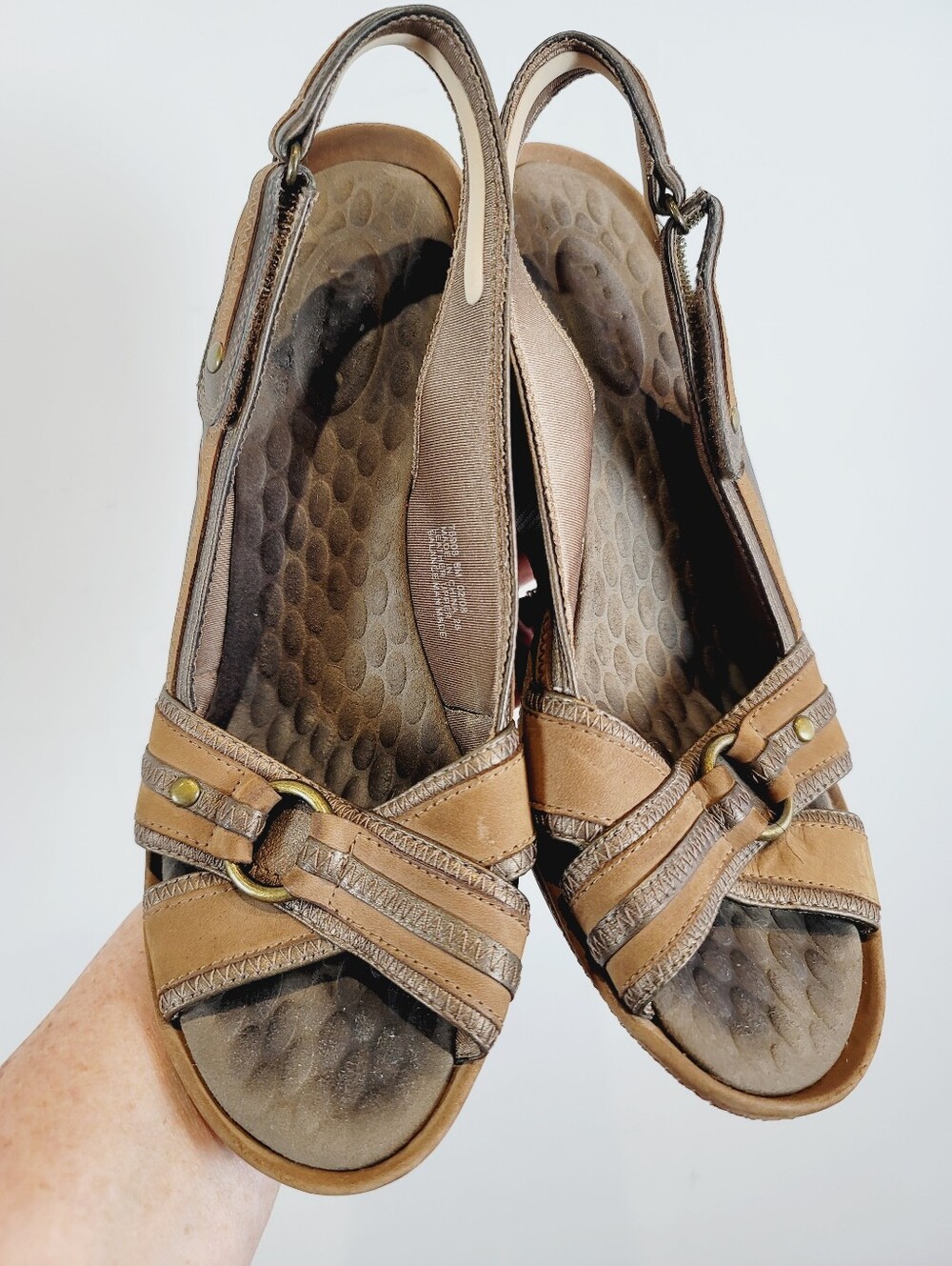 Privo Brown Leather Slingback Sandals, Size 8